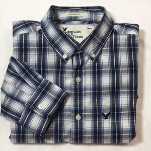 🦅AEO ‘Athletic Fit’ Blue Plaid Cotton Long Sleeve